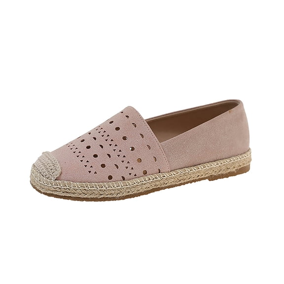 Womens Slip On Comfortable Faux Suede Perforated Espadrille Flats Breathable Summer Jute Sole Shoes Pink,Size 6