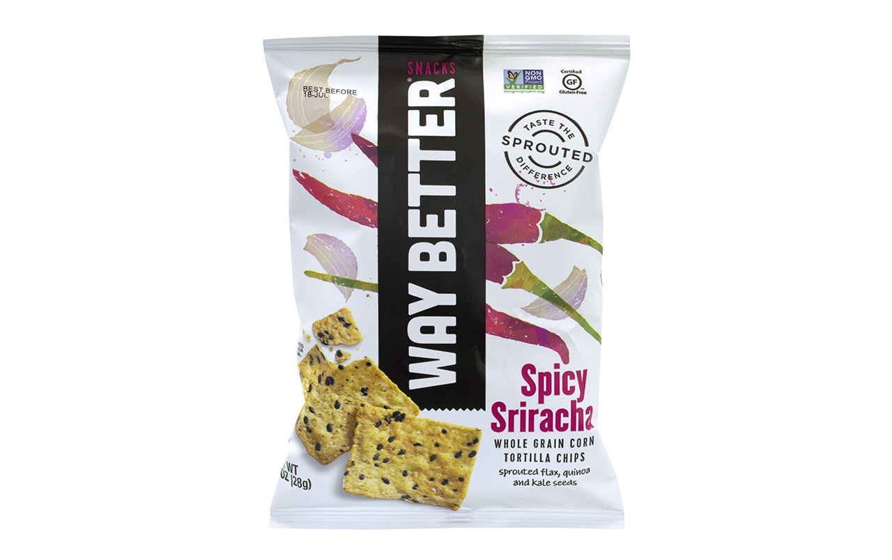 WAY BETTER Spicy Sriracha Whole Grain Corn Tortilla Chips, 1 oz, 12