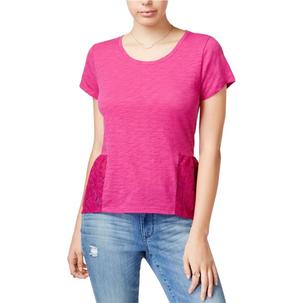 maison Jules - Camiseta básica con peplum de encaje para mujer, rosa, mediana