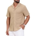 thumbnail image 4 of Men's Hollow Jacquard Shirt Camp Collar Short Sleeve Beach Texture Shirts M Khaki, 4 of 6
