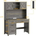 thumbnail image 5 of Vabches Executive Desk with Hutch & Charging Station & LED Lights, Farmhouse Office Computer Desk with Adjustable Shelves and File Drawers, 5 of 8