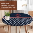 thumbnail image 4 of Navy Blue Morocco Round Tablecloth, Fitted Table Cover with Elastic for 36"-44" Round Tables, Red Ocean Nautical Anchor Stripe Table Cloth Outdoor Indoor Dinning Party Waterproof Tablecloths, 4 of 7