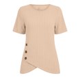 thumbnail image 6 of TGSLY Women's Ribbed Knit Tops Lightweight Soft Crew Neck Short Sleeve Shirts Dressy Casual Solid Color Asymmetric Wrap Hem Tunic Blouses S, 6 of 10