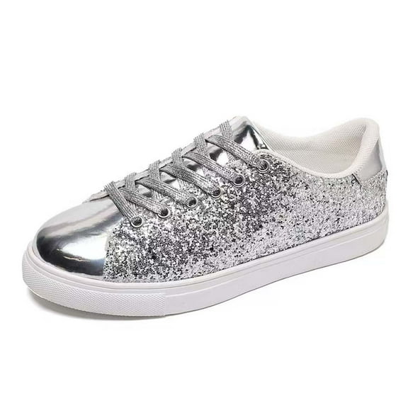 Womens Shoes,Breathable Soft Sole On Loafers Lightweight Comfortable Non Walking Shoes with Sparkly Design for Casual Wear,Shoes for Women,Silver,6