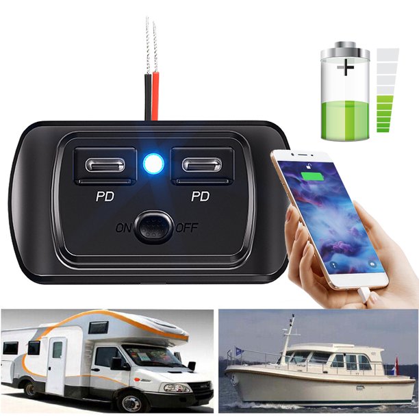 Tipo C USB A QC3.0 PD Del Enchufe Pared RV Adaptador Zócalo Cargador Autobús Coche
