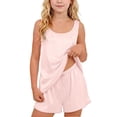 thumbnail image 2 of Tranfacy Vêtements d'Été pour Filles Couleur Unie Col Rond Sans Manches Haut Mode avec Short Tenue d'Intérieur Décontractée Ensemble 2 Pcs, 2 of 7