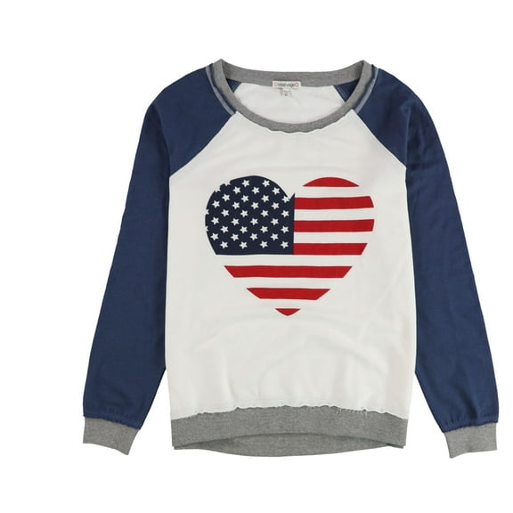P.J. Salvage Womens American Flag Heart Pajama Sweater, White, Medium