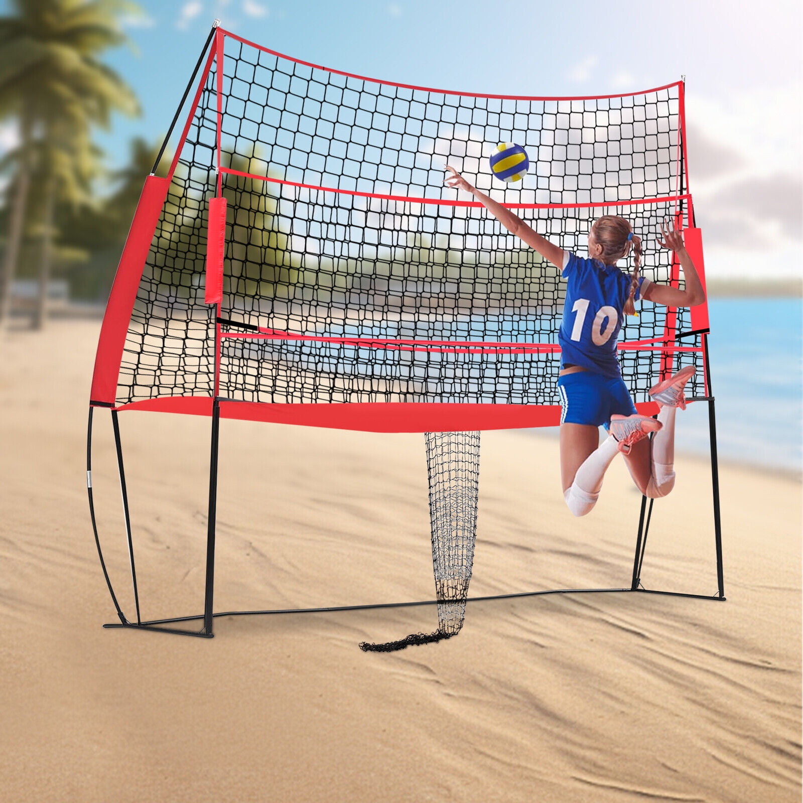 Volleyball Training Net Systems - Volleyball Trainer Equipment Net Nylon Adjustable Volleyball Practice Net with Bag for Outdoor Indoor Home, Gymnasium, School, Playground-/8 * 11ft