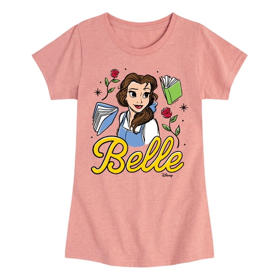 Disney - Belle & Books - Youth Girls Fitted Short Sleeve T-Shirt