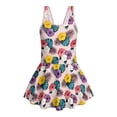 thumbnail image 4 of COEQINE Girls One Piece Swimsuit with Flowy Skirt Bottom, Soft Tank Style Neckline Skirted Swimwear, Comfort Polyester Spandex Bathing Suit for 5-6 Year Olds, Tropical Hibiscus Monstera Palm Leaf, 4 of 8