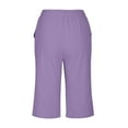 thumbnail image 4 of Dazajoo Summer Shorts for Women Loose Fit Knee Length Bermuda Drawstring Shorts with Pockets Womens Casual Solid Color Beach Half Pants 2024,Purple,M, 4 of 7