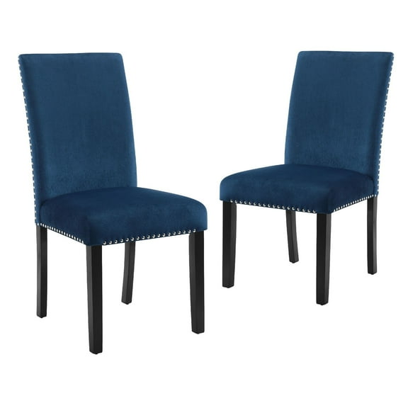 Benjara Kate 38 Inch Velvet Upholstered Wood Dining Chair, Set of 2, Blue