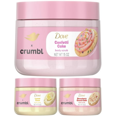 Dove x Crumbl Body Scrub Variety Pack - Funfetti Birthday Cookie, Lemon Cookie, Strawberry Cookie, 15 oz