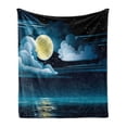 thumbnail image 1 of Night Soft Flannel Fleece Blanket, Clouds Full Moon and Stars over the Sea Romantic Fantasy Graphic Print, Cozy Plush for Indoor and Outdoor Use, 50" x 60", Black Pale Blue Eggshell, by Ambesonne, 1 of 6