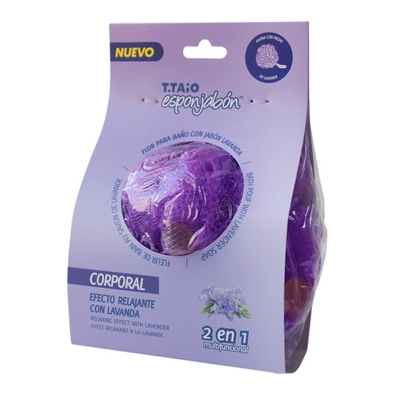 Esponja de baño T.Taio Lavanda 6 piezas Para todo tipo de piel con trocitos de jabon integrados