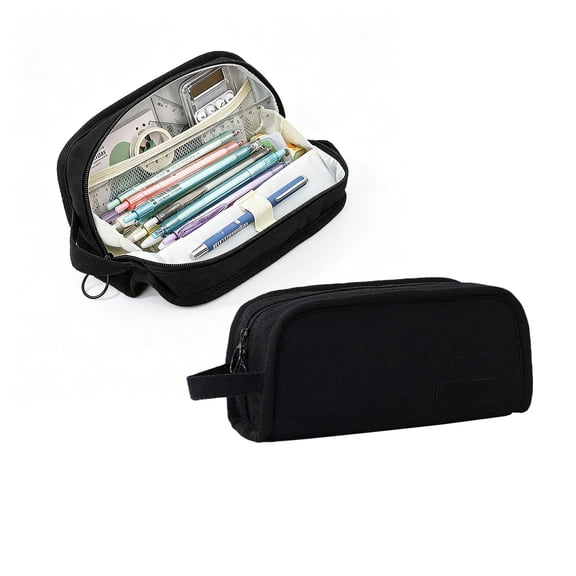 Pencil Case with Handle Large Capacity Canvas Stationery Organizer Bag Zipper Pen Pouch for Teen Girls, School and College Supplies