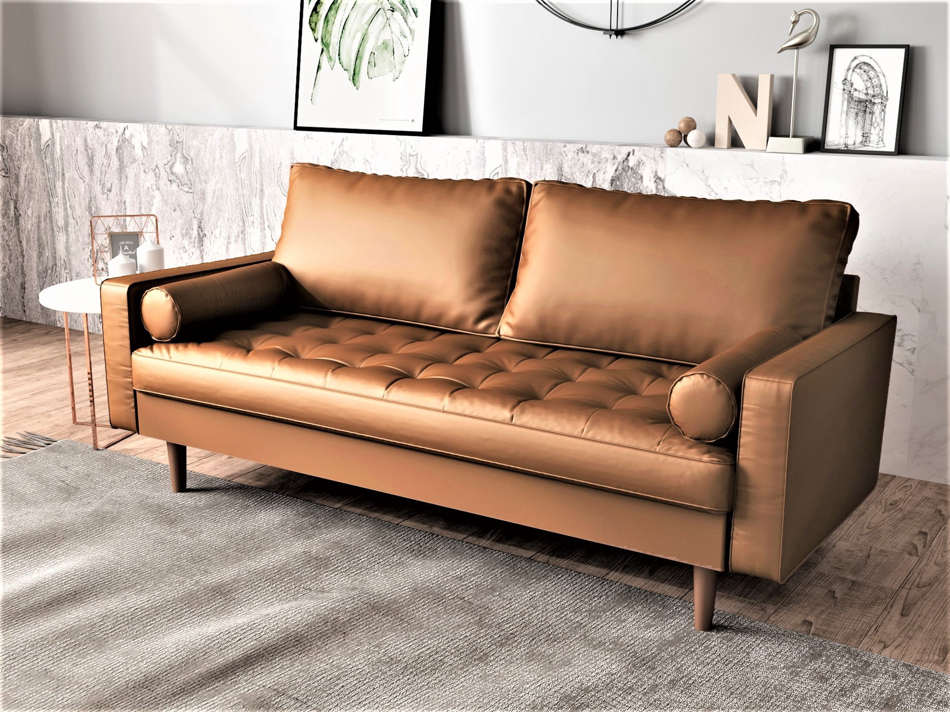 Uspridefurniture Darby 57.8'' Faux Leather Square Arm Loveseat, Brown