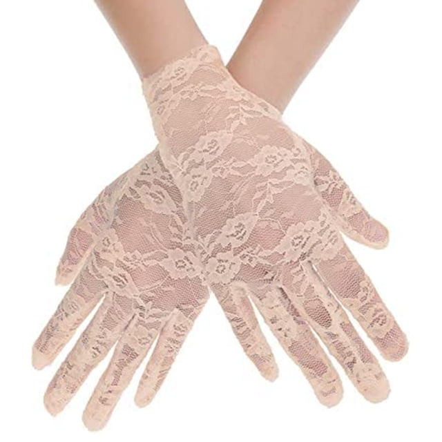 Guantes de encaje para mujer, guantes para fiesta de té, guantes cortos de cortesía, guantes de novia vintage con flores para mujer, cena de boda