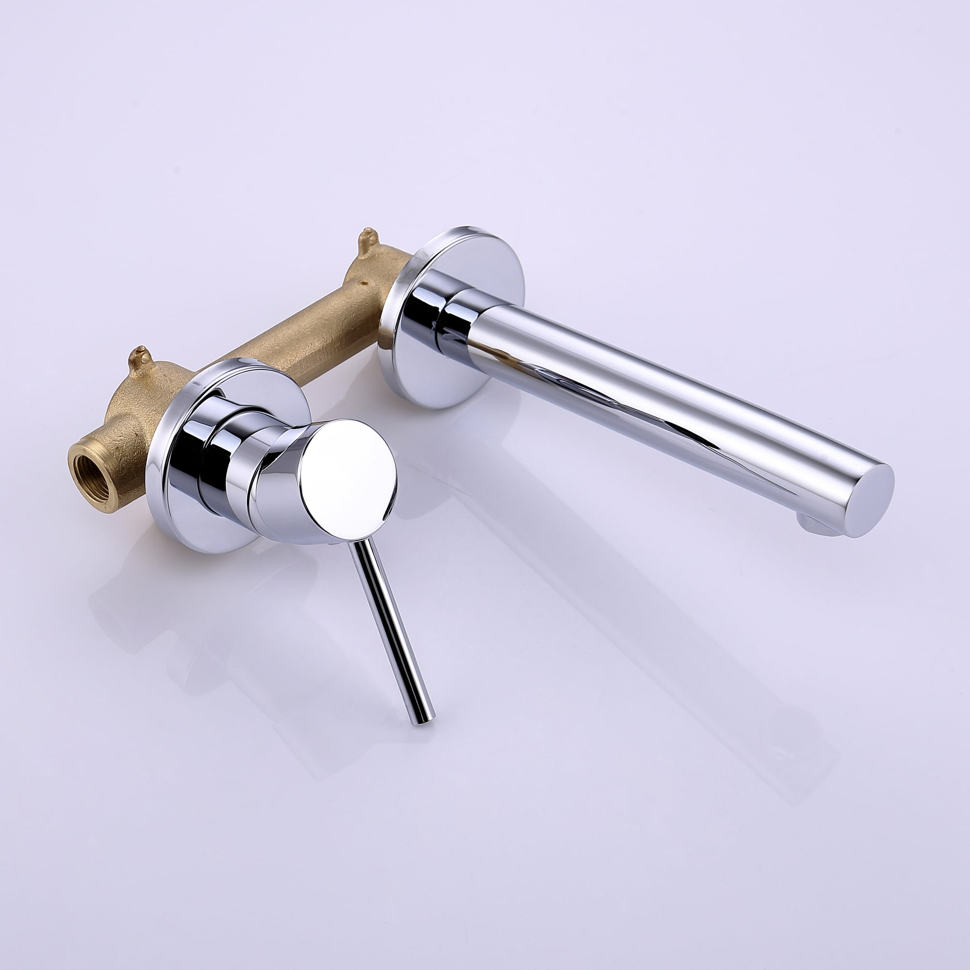 Sumerain Single Handle Left-Handed Wall Mount Bathroom Faucet in Chrome