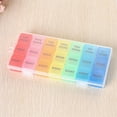 thumbnail image 2 of Colorful English 21 Grids Pill Box Portable Monthly Pill Organizer Container Storage Box Medicine Case, 2 of 7