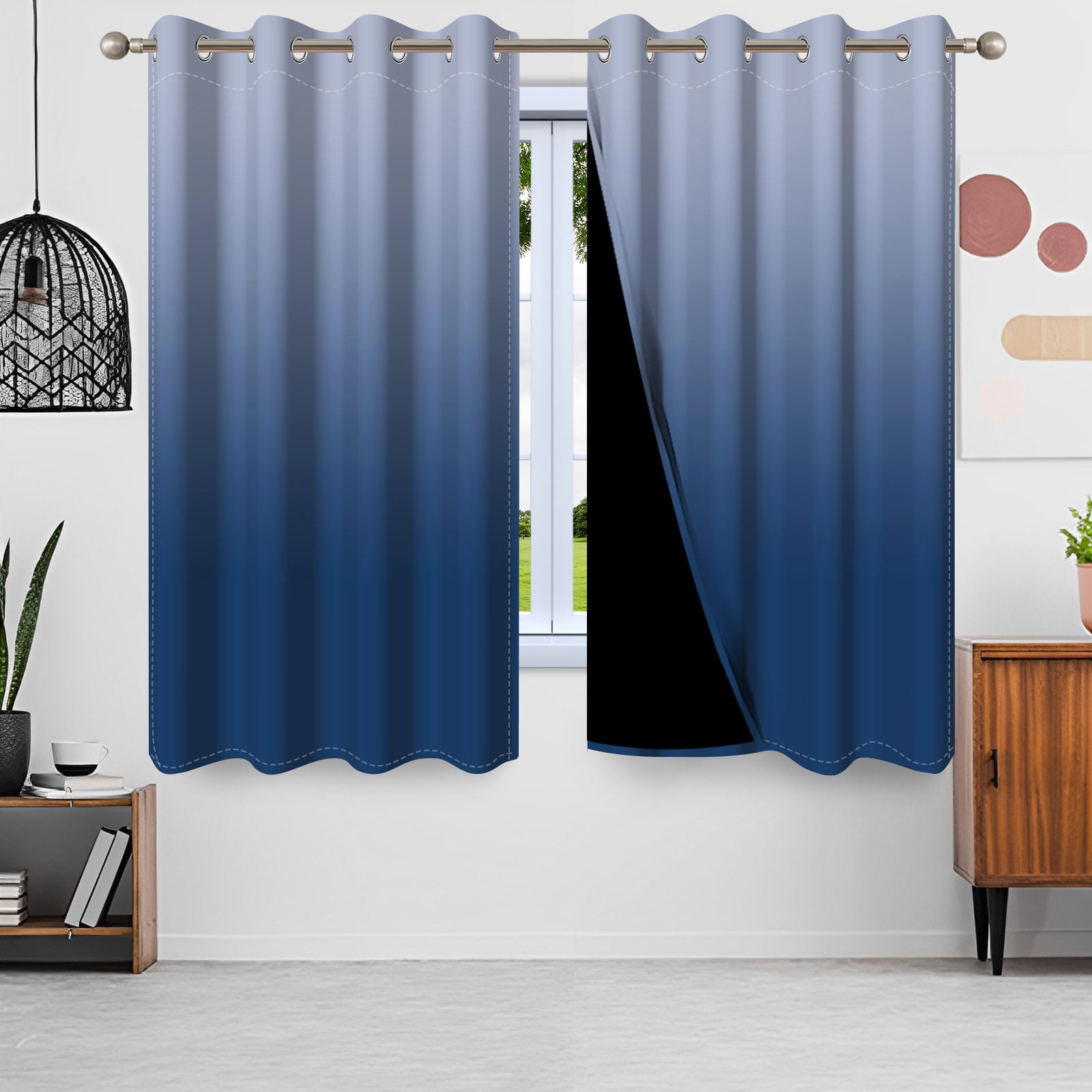 Nanqianyi Blue Ombre Blackout Curtains with Grommet, Room Darkening Window Drapes for Living Room/Bedroom,2 Panels, 42x63 inches