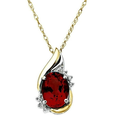 Duet Sterling Silver with 10kt Yellow Gold Oval Garnet and Diamond Accent Pendant