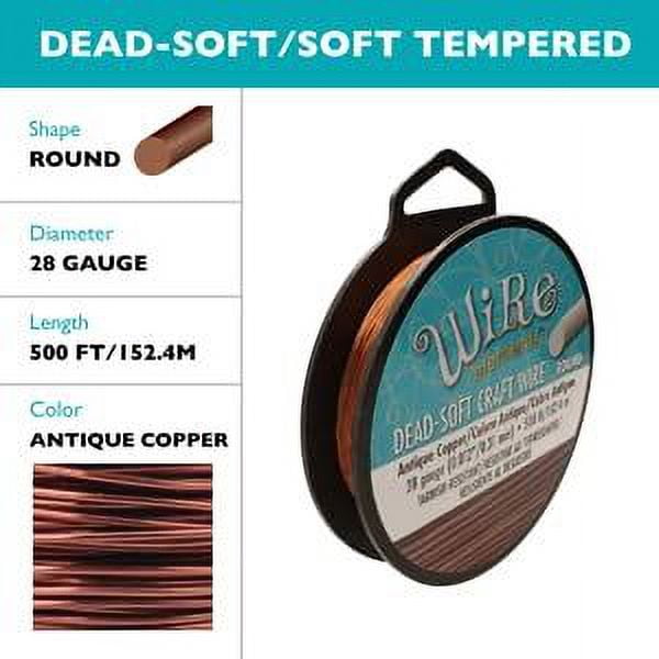The Beadsmith Wire Elements Craft Wire – Tarnish Resistant, Soft Temper, Round, Antique Copper Color – 0.32mm, 28 Gauge, 500 Feet Spool – Jewelry Making, Wire Wrapping, Floral, & Other DIY Crafts