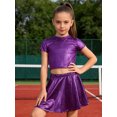 thumbnail image 3 of Haitryli Girls Metallic Crop Tops with Shiny Pleated Skirt Rave Dance Outfits Cheer Outfit for Hip-hop Purple 2-6, 3 of 5