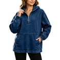thumbnail image 2 of Women's Quarter Zip Hoodie Denim Pullover Oversized Long Sleeve Casual Hooded Top with Kangaroo Pocket Relaxed Fit Sweatshirt for Daily Commute Weekend Outings, 2 of 8