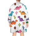 thumbnail image 2 of Wearable Oversized Blanket,White Dinosaurs Cacti Pattern Wearable Blanket Hoodie for Adults,Cozy Hooded Blankets with Super Pockets,Super Warm Fuzzy Pullover for Women & Men, 2 of 6