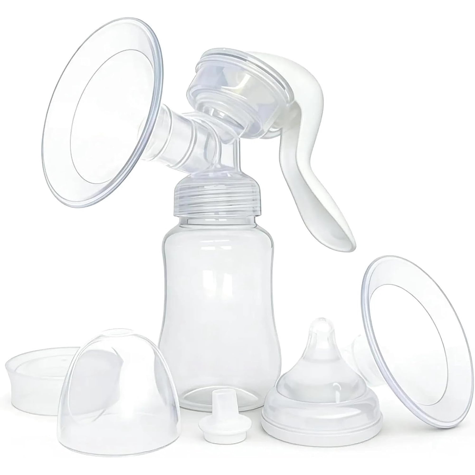 Revynia Manual Breast Pump with Gentle Silicone Flange, Portable Hand Pump with 5oz Baby Bottle & Slow Flow Nipple, Breastfeeding Must-Have