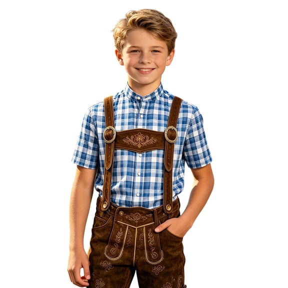 Shinyii Summer Boys Plaid Short Sleeve Shirt Neck Button Down Shirt Top, Sizes 3-16