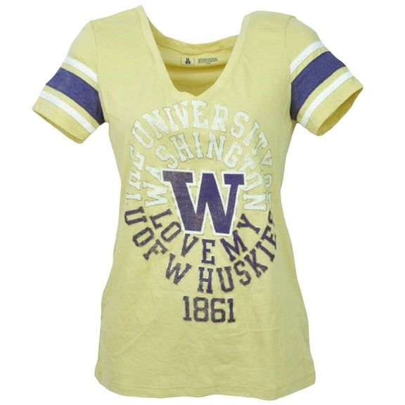 NCAA Washington Huskies Yellow Womens Short Sleeve Tshirt Tee V Neck XSmall XS