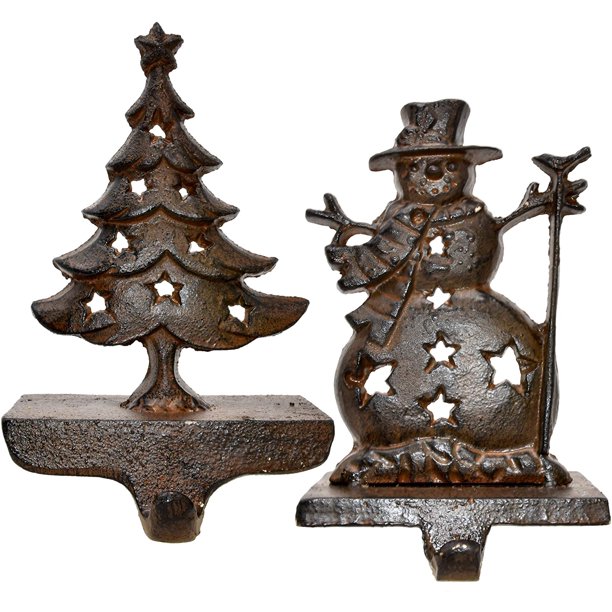 Stocking Holder for Christmas Set of 2 Rustic Cast Iron Tree and
