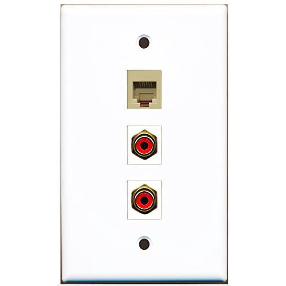 RiteAV - 2 Port RCA Red and 1 Port Phone RJ11 RJ12 Beige Wall Plate