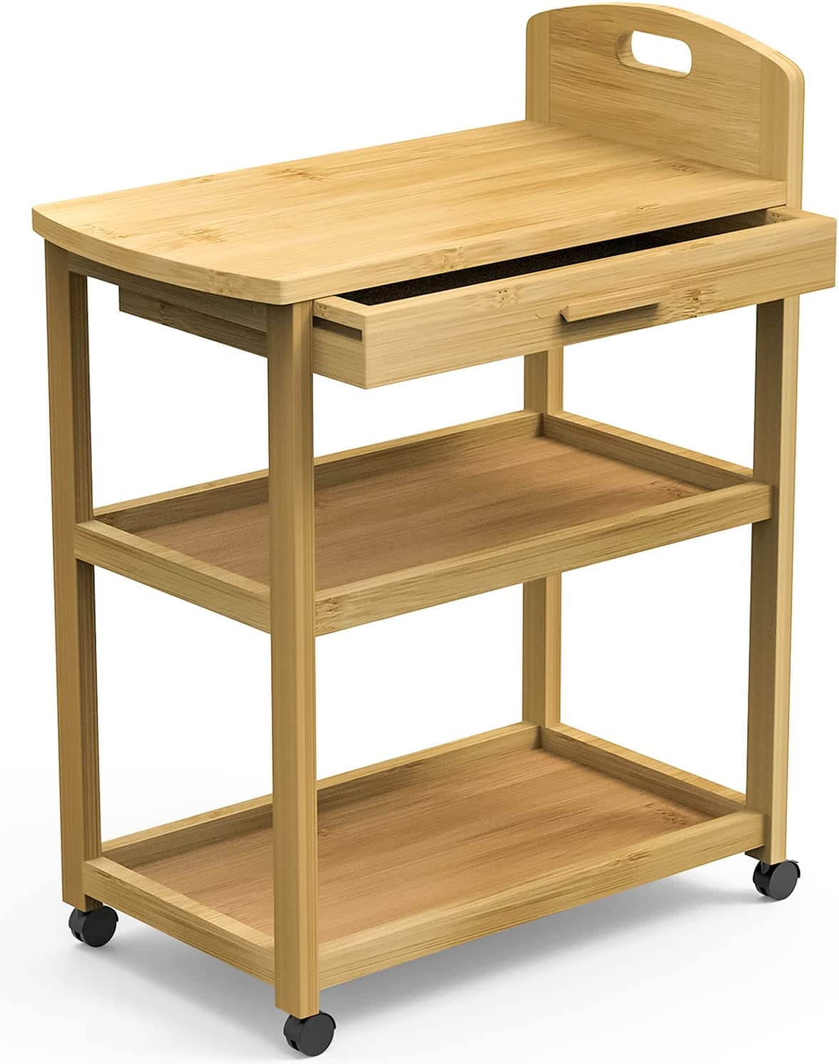GUAIPOU Bamboo Kitchen Storage Cart, 3 Tier Rolling Cart, Mobile Utility Cart Trolley with