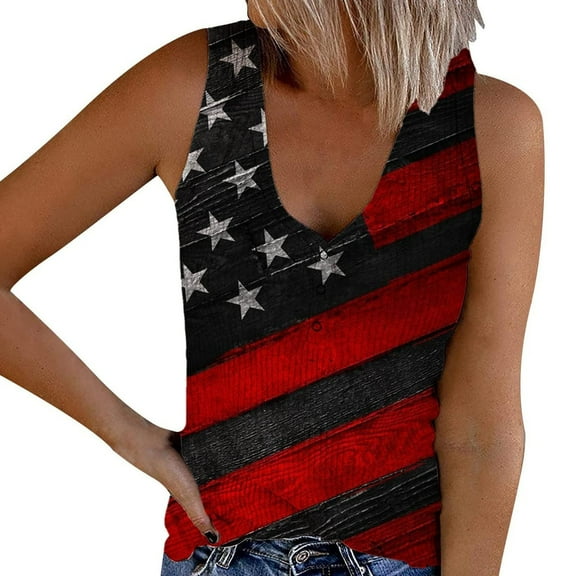 Usmisi 4th of July Tank Tops Plus Size Knitted Ribbed Independence Day Patriotic Shirt Vest Womens Fashion American Flag Print V-Neck Sleeveless Summer Blouses Red xxxxxl
