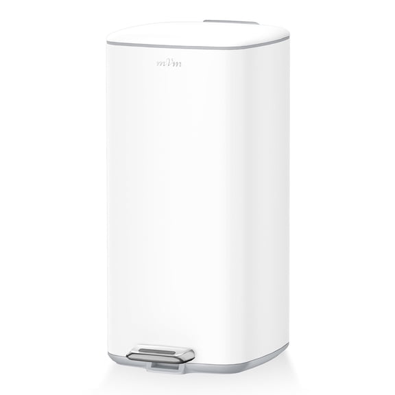 mVm Kitchen Trash Can, 8 Gal White Step Trash Can with Lid, Smooth Square Garbage Bin for Home Office (White)