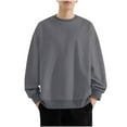 thumbnail image 2 of PNTUTB Mens Solid Color Long Sleeve Crewneck Top Casual Loose Hoodless Pullover Comfort Sweatshirt, 2 of 6