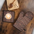 thumbnail image 5 of Brown Boho Tribal Hexagons and Stripes Pattern Kitchen Oven Mitt and Pot Holder Sets 2 Pcs for Baking, Cooking and Grilling, Heat Resistant Up To 392 °F, 5 of 7