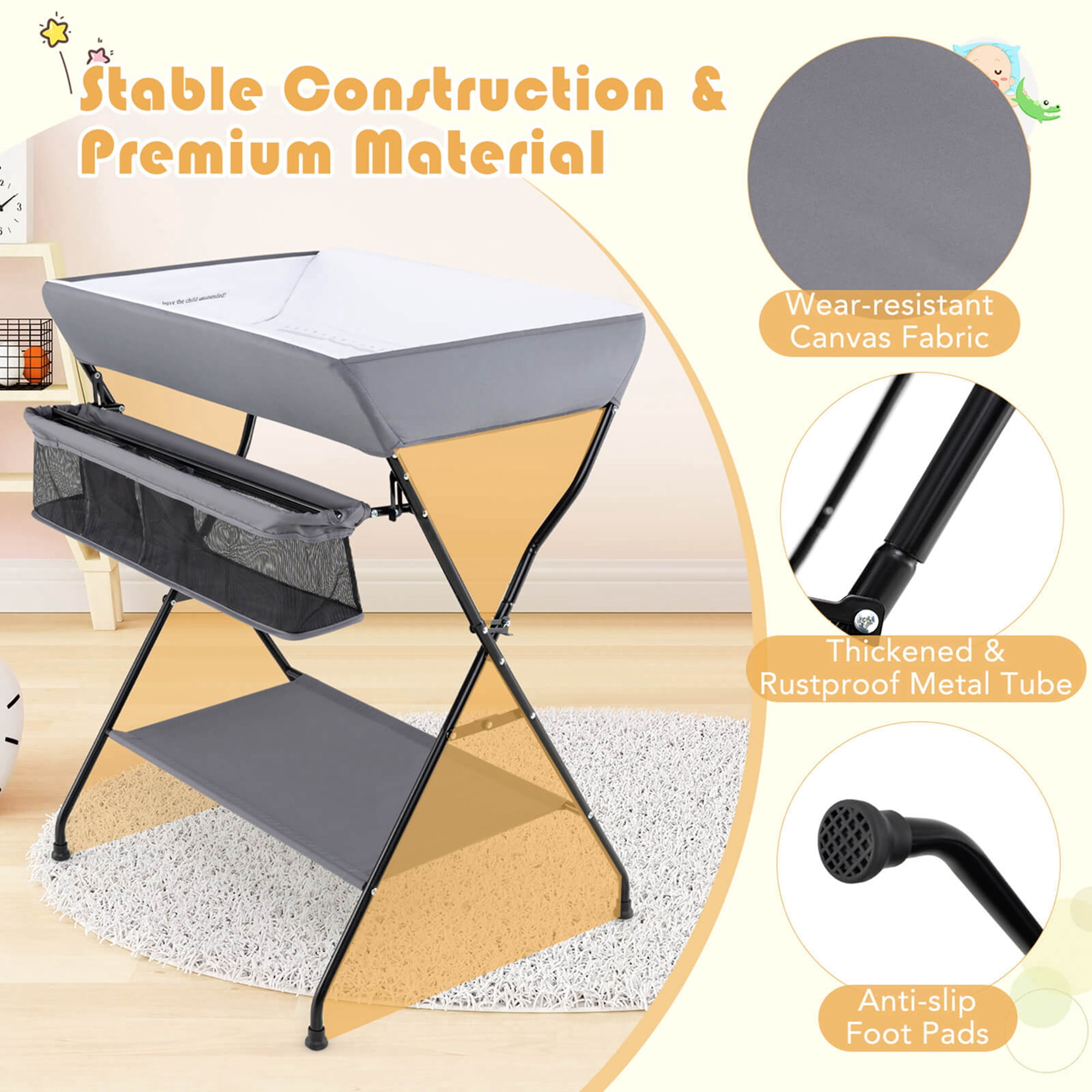 Costway Baby Infant Changing Table Folding Diaper Station Nursery with Storage Gray
