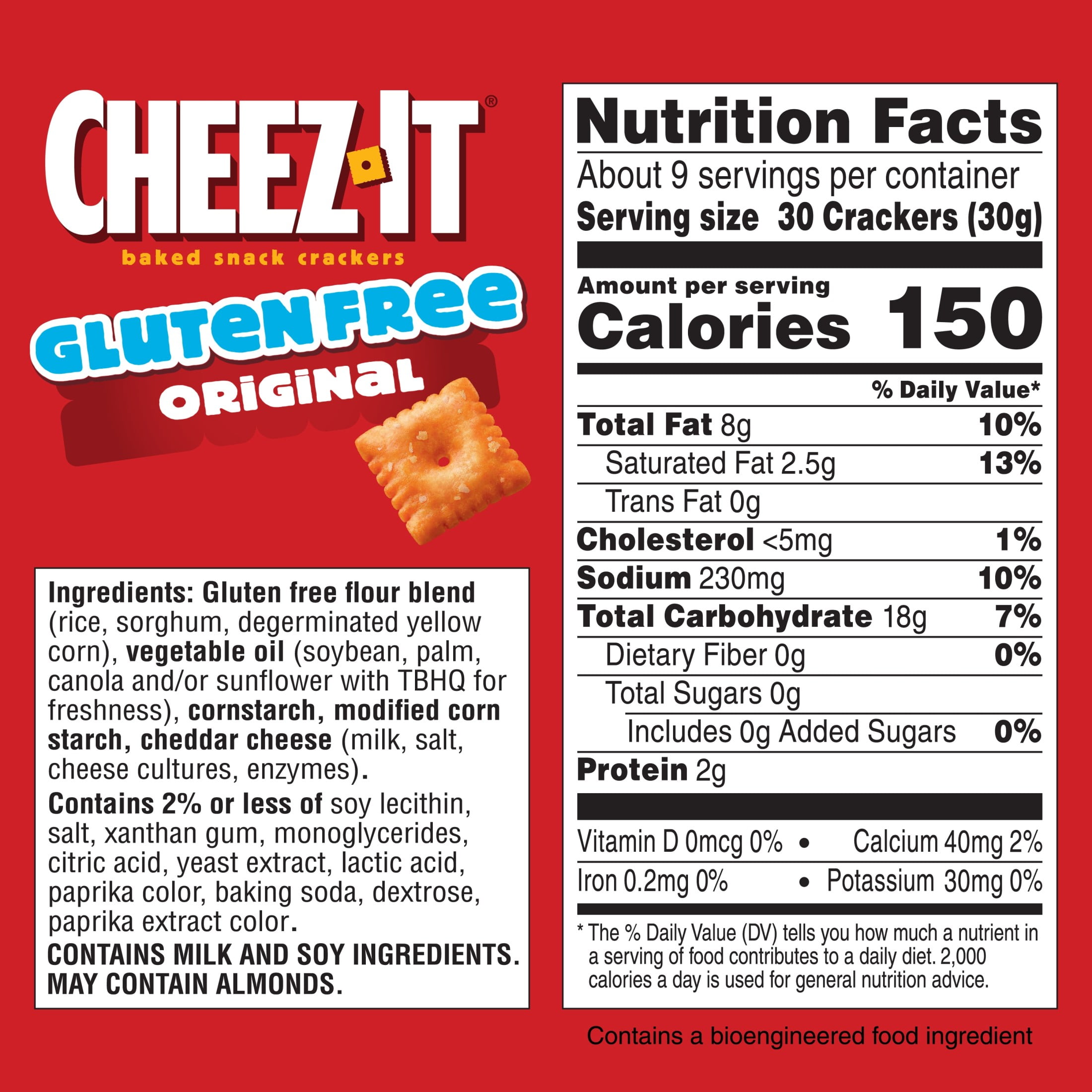 Cheez-It Original Gluten-Free Baked Snack Crackers, Gluten Free, 9 oz