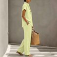 thumbnail image 5 of TaTaai Two Piece Sets for Women Short Sleeve Stand Collar Shirt High Waist Wide Leg Pants Casual Summer Outfits, 5 of 7