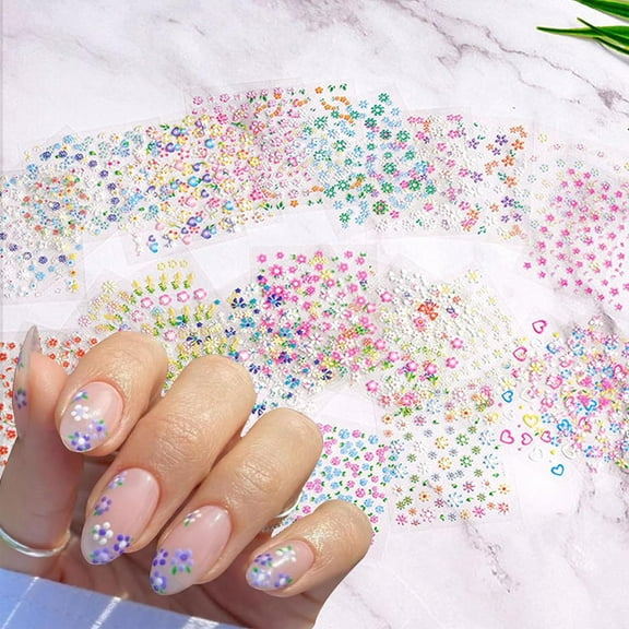 Monebena 60 Sheets Flower Nail Stickers for Nail Art Spring Nail Decals 3D Self-Adhesive Nail Supplies Charms with Nail Tweezer Summer Colorful Rose Daisy Heart Nail Art Design