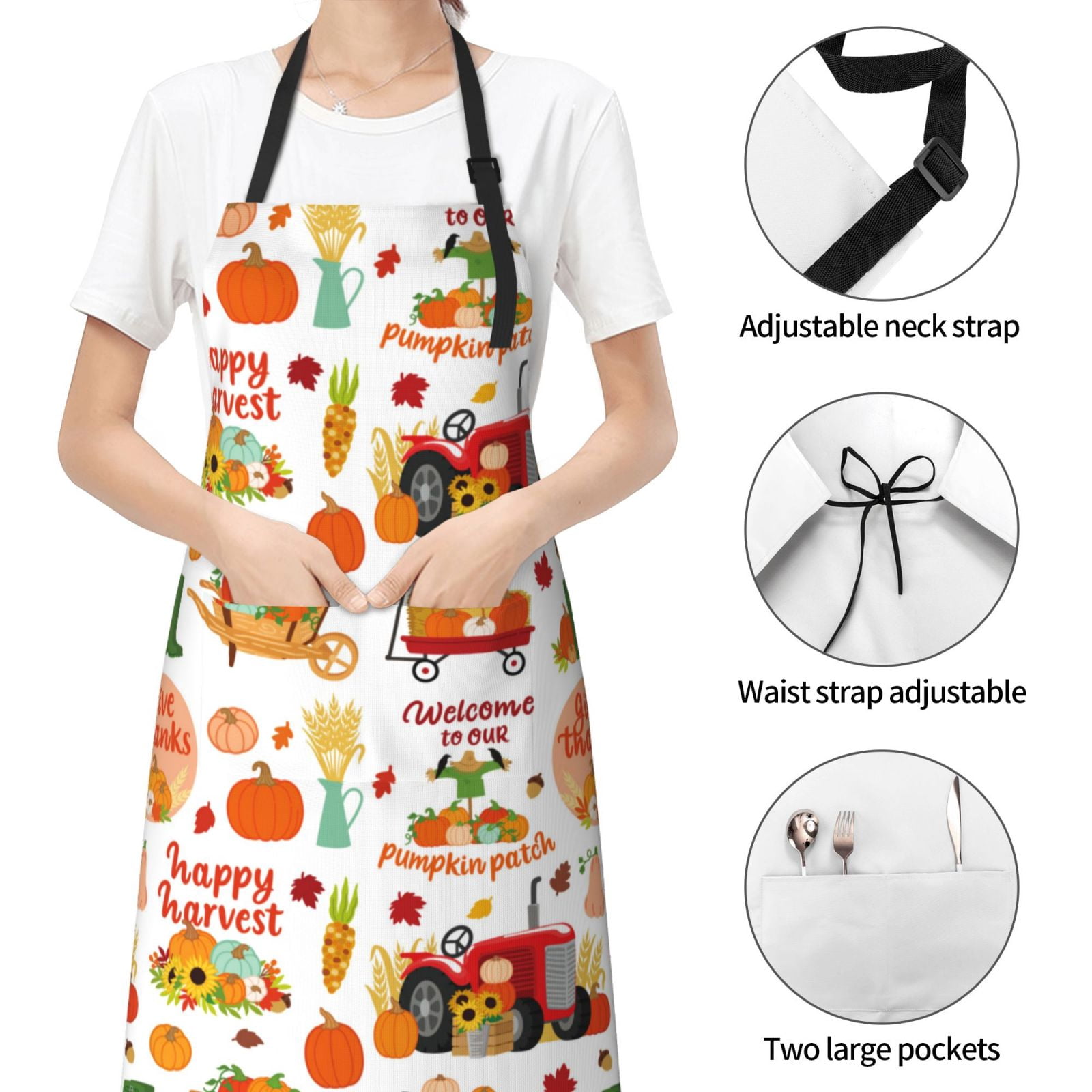 Naloa Fall Farm Pumpkin Apron Kitchen Aprons with Pockets for Women Men Chef
