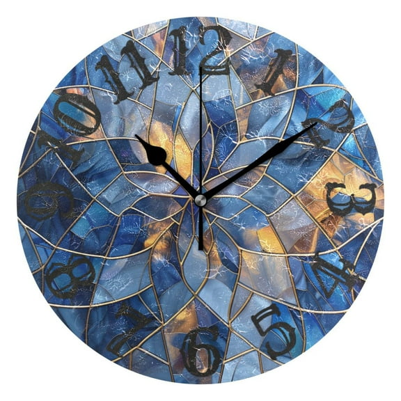 Stained Glass Wall Clock 10 inch Non-Ticking Easy to Read Decorative Clocks for Home Bedroom Living Room