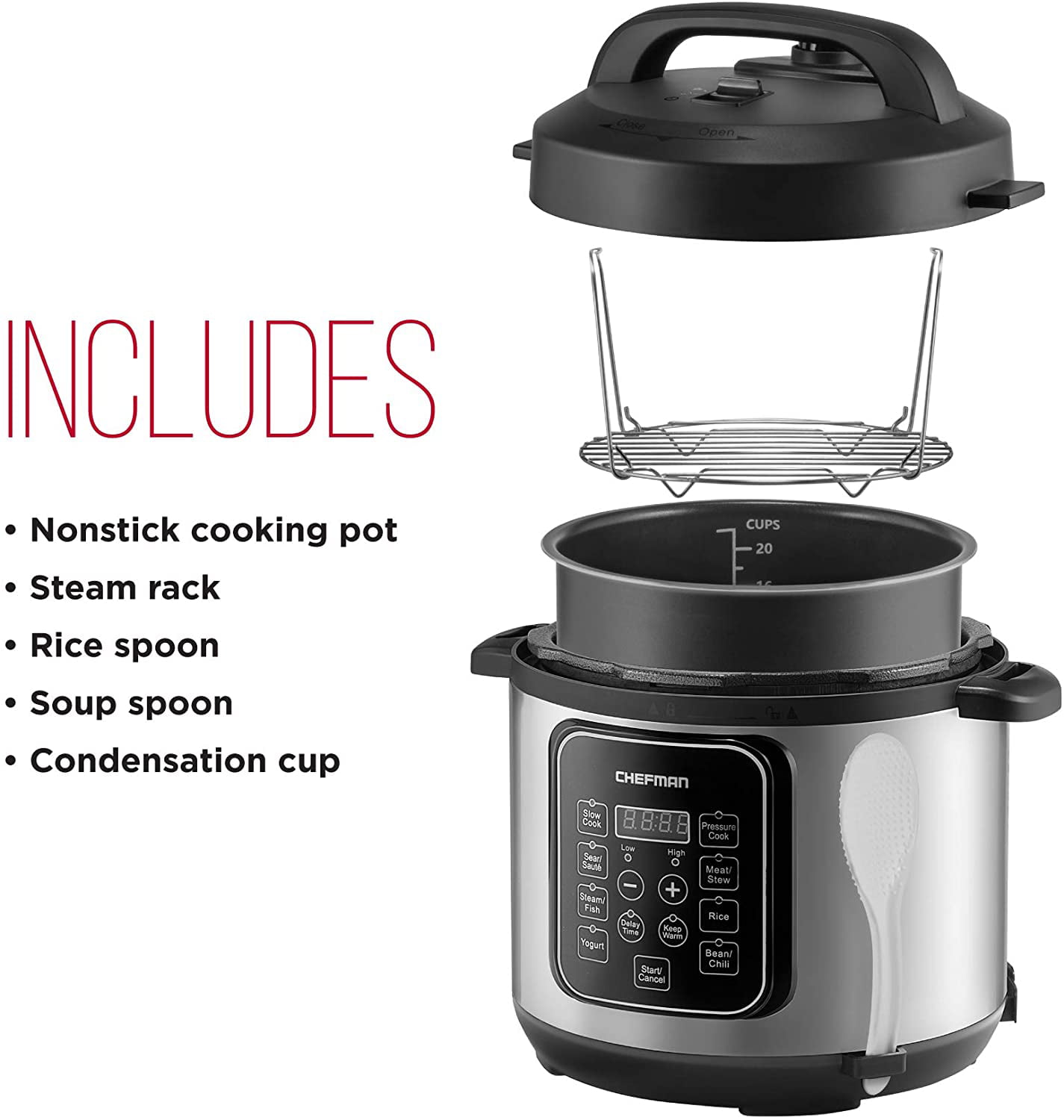 Rozmoz 12-in-1 Electric Pressure Cooker Stainless Steel Pot, Slow Cooker,  Steamer, Saute, Yogurt Maker, Warmer, Rice Cooker with Deluxe Accessory  kits, 6 Quart RP20 
