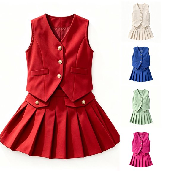 Shachafan Girls Summer Outfits Two Piece Vest Top Pleated Skirt Fashionable Toddler Kids Ensemble Girl Fashion