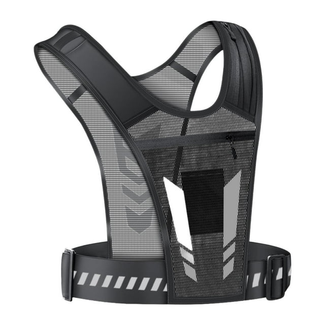Chaleco para correr con soporte para teléfono, reflectante, para adultos, ligero y alto Negro