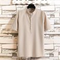 thumbnail image 2 of XDZJLR Chemises pour Hommes Unies Manches Courtes Col Montant Bouton Mode Décontractée Loisirs Tops Doux, 2 of 5